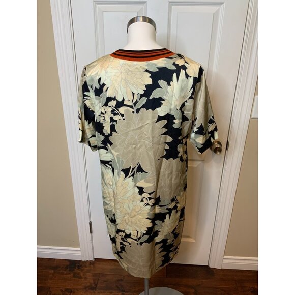 Dries Van Noten Black Tan Floral Short Sleeve Shift Dress, Size 8 | 40 - Picture 5 of 6
